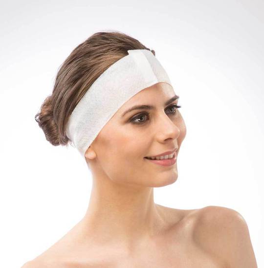 Disposable White Stretch Non-Woven Headbands with Velcro - 100 Pieces