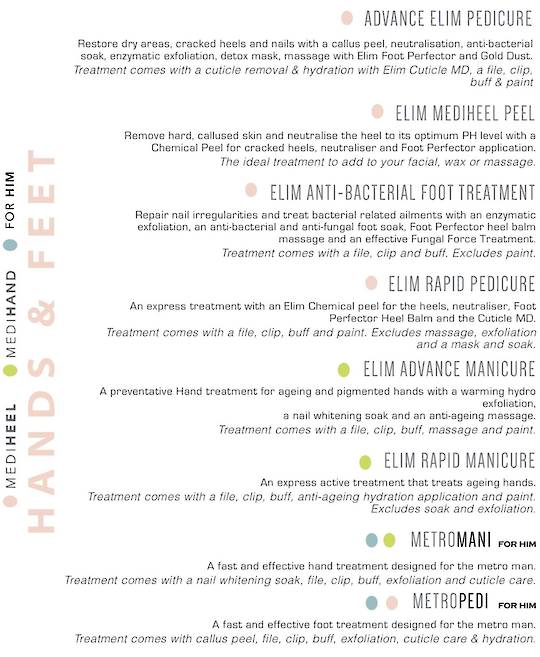 Elim Treatment Menu