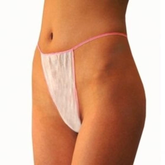 Disposable Ladies' Bikini Thongs - 12 Pieces (White with Pink)